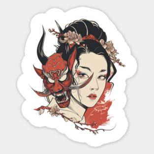 Oni Mask Japanese Woman Vintage Sticker