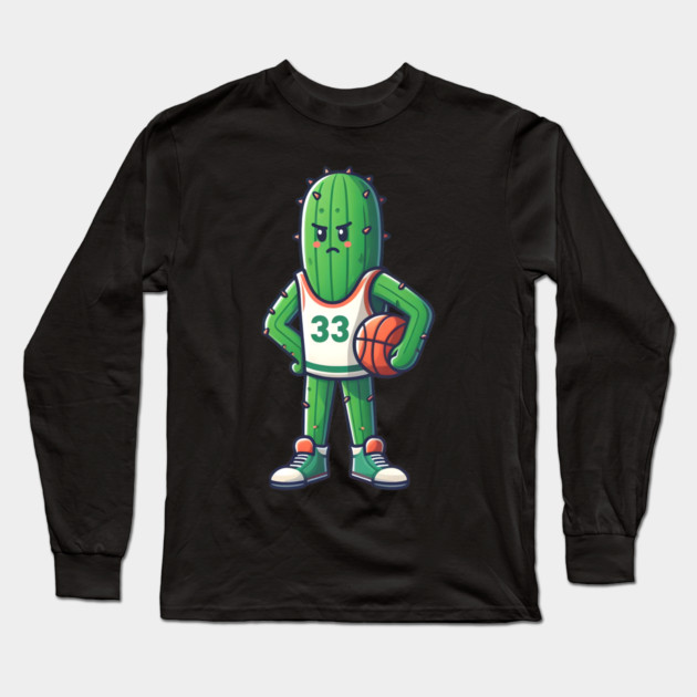 Basketball Cactus – Funny Sports Humor Artwork Long Sleeve T-Shirt by MakerMind8.2