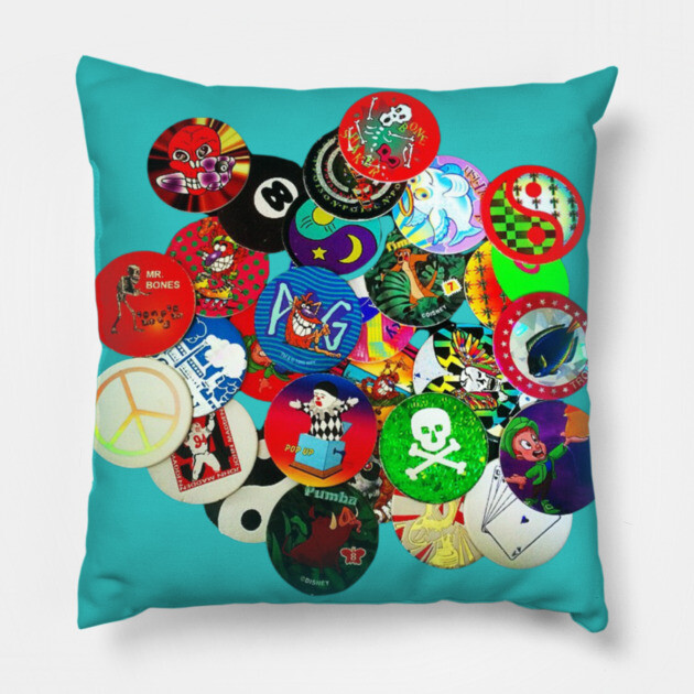 Pile of Pogs 90s Pillow by casualteesinc