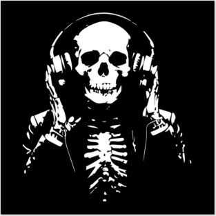 skull with headphones Posters and Art