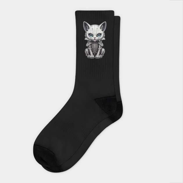White Skeleton Cat 2 Socks by Grave Digs