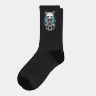 White Skeleton Cat 3 Socks