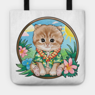 Hawaiian Cat with Flowers Tote