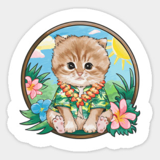 Hawaiian Cat with Flowers Magnet