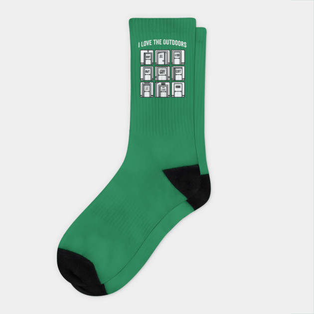 I Love The Outdoors totally sarcastic visual pun Socks by Luxinda