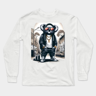 Urban Jungle Swagger: Hip-Hop Koala in Streetwear with Graffiti Background Long Sleeve T-Shirt