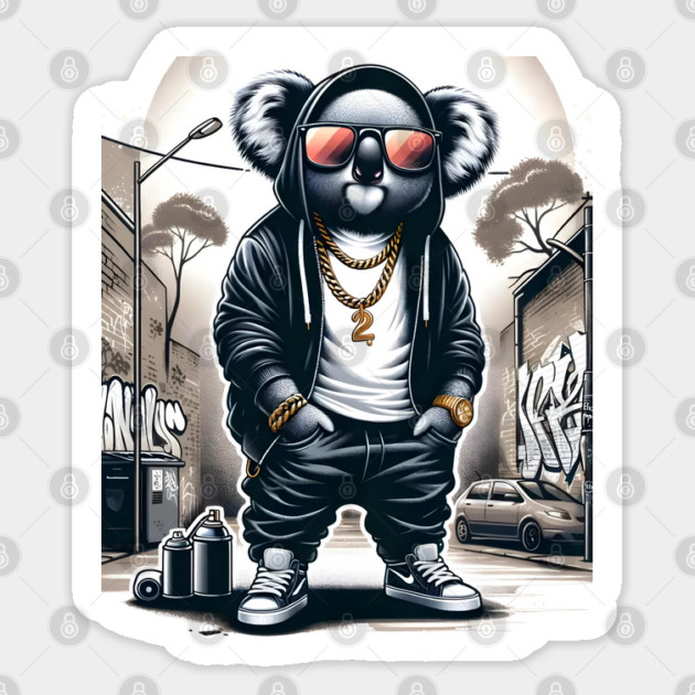 Urban Jungle Swagger: Hip-Hop Koala in Streetwear with Graffiti Background Sticker by WarFX Designs