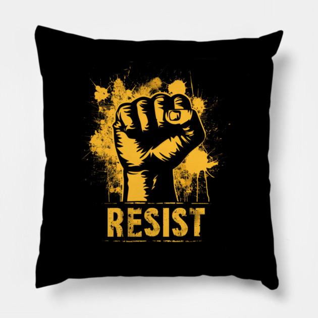 Resist Protest fist - Yellow Gold Pillow by UrbanLifeApparel