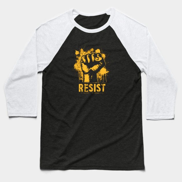 Resist Protest fist - Yellow Gold Baseball T-Shirt by UrbanLifeApparel