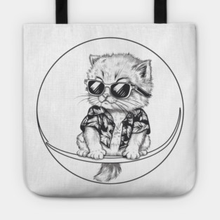 Cat in Hawaiian Shirt Black and White Tote