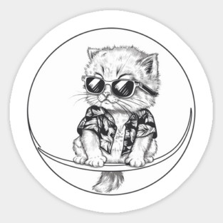 Cat in Hawaiian Shirt Black and White Magnet