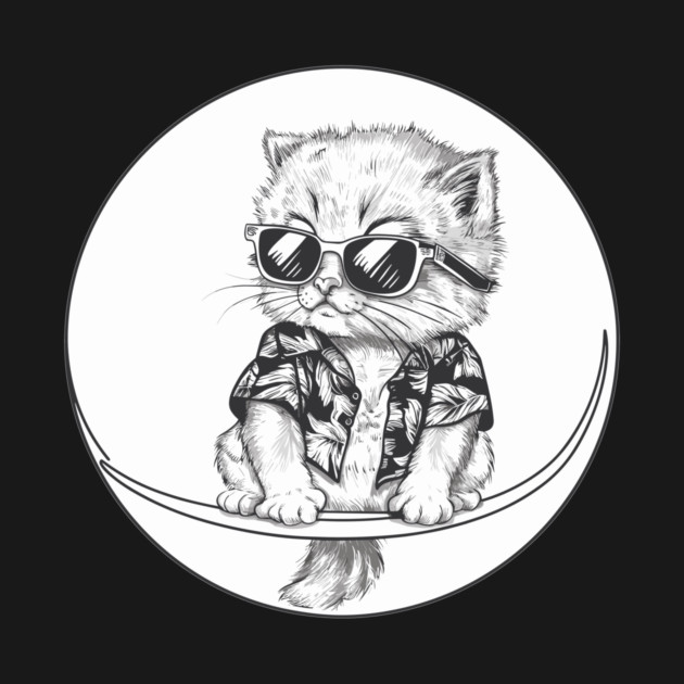 Cat in Hawaiian Shirt Black and White by Vinokurio