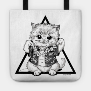 Kitten in Black and White Hawaiian Tote