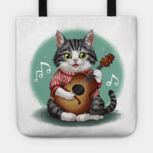 Cat Playing Guitar Tote