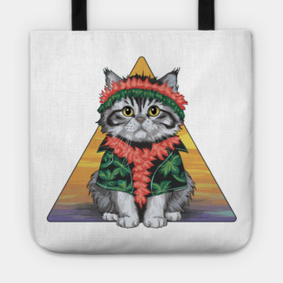 Cute Cat in Hawaiian Theme Tote