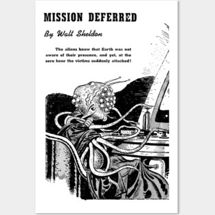 REVISTANGO #324 - Mission Deferred Design Featuring Alien Form Reaching toward a Sleeping Human and Spacecraft Viewing Earth, Fusion of Fear, Curiosity, and Cosmic Awe through Detailed Linework Vintage Art Retro Style Comic Pulp Posters and Art
