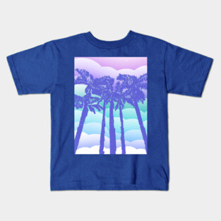 Retro Blue Palm Trees Kids T-Shirt