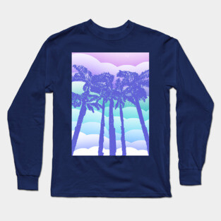 Retro Blue Palm Trees Long Sleeve T-Shirt
