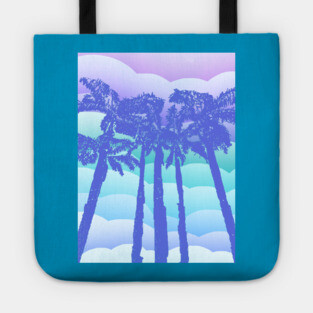 Retro Blue Palm Trees Tote