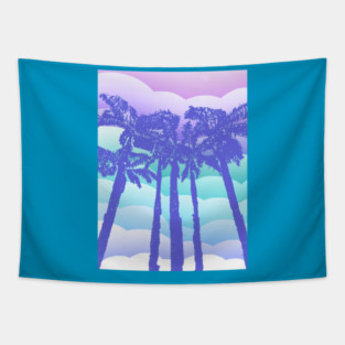 Retro Blue Palm Trees Tapestry