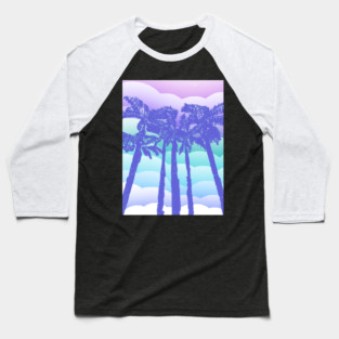 Retro Blue Palm Trees Baseball T-Shirt