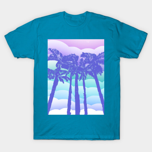 Retro Blue Palm Trees T-Shirt by DonWillisJrArt