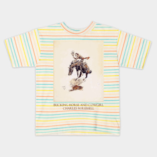 Bucking Horse and Cowgirl - Western Art by Charles M. Russell Kids T-Shirt