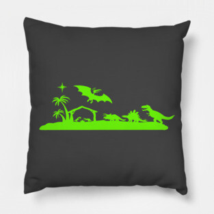 Green Dino Nativity Scene Pillow