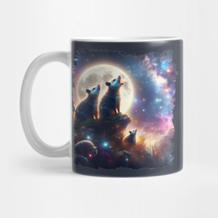 Cosmic Possums Howling at the Moon – Funny Animal Space Graphic Mug