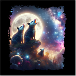 Cosmic Possums Howling at the Moon – Funny Animal Space Graphic Posters and Art