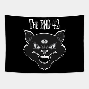 The END42 Black Halloween Cat Logo Tapestry