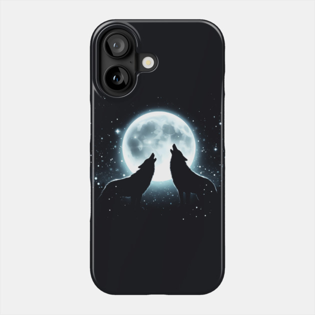 Wolves Howling at the Moon – Mystical Night Wildlife Artwork Phone Case by MakerMind8.2