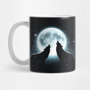 Wolves Howling at the Moon – Mystical Night Wildlife Artwork Mug