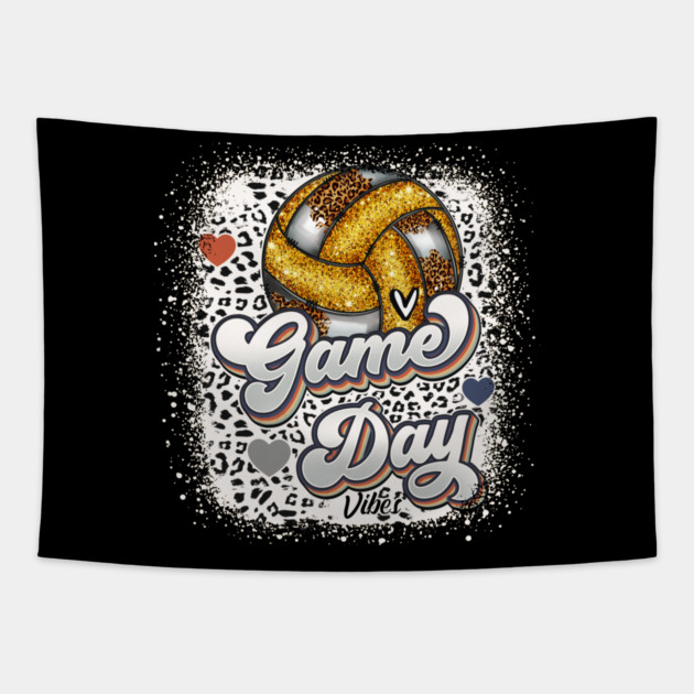 Bleached Volleyball Game Day Vibes Volleyball Mom Leopard Tapestry by Rene	Malitzki1a