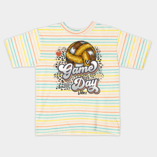 Bleached Volleyball Game Day Vibes Volleyball Mom Leopard Kids T-Shirt