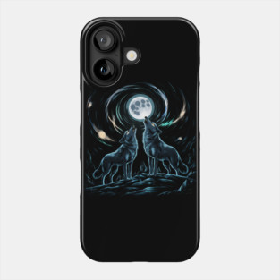 Two Wolves Howling at the Moon – Mystical Night Nature Graphic Gift Phone Case