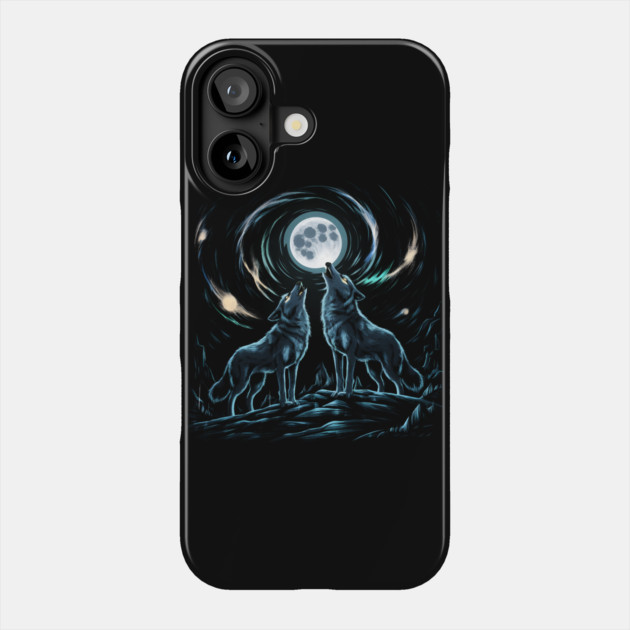 Two Wolves Howling at the Moon – Mystical Night Nature Graphic Gift Phone Case by MakerMind8.2