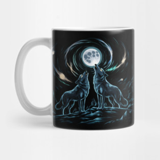 Two Wolves Howling at the Moon – Mystical Night Nature Graphic Gift Mug