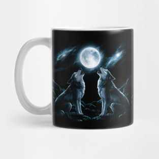 Wolves Howling at the Full Moon – Night Sky Wildlife Graphic Gift Mug