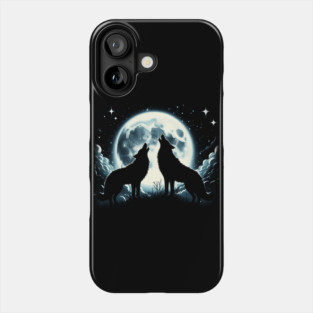 Two Wolves Howling at the Moon – Starry Night Nature Graphic Gift Phone Case