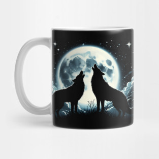 Two Wolves Howling at the Moon – Starry Night Nature Graphic Gift Mug