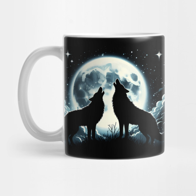 Two Wolves Howling at the Moon – Starry Night Nature Graphic Gift by MakerMind8.2