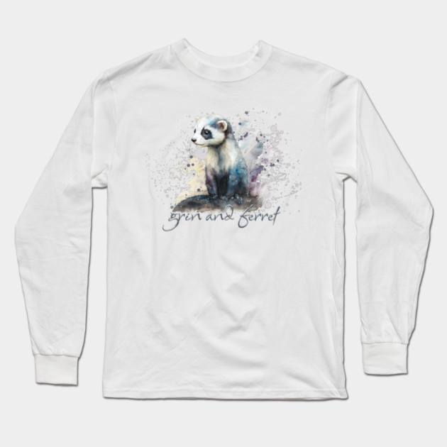 Grin and Ferret Pun Long Sleeve T-Shirt by HolidayBug