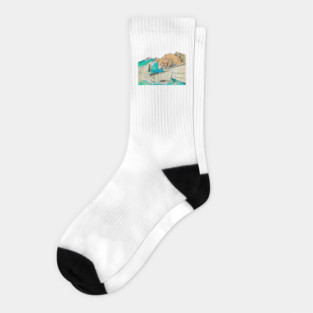 REVISTANGO #358 - The Dog and the Shark A Tale of Curiosity and Courage Painted in Teal and Foam Where Land’s Loyalty Meets the Wild Mystery of the Ocean, Fantasy Vintage Art Retro Style Comic Pulp Socks