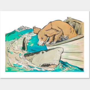REVISTANGO #358 - The Dog and the Shark A Tale of Curiosity and Courage Painted in Teal and Foam Where Land’s Loyalty Meets the Wild Mystery of the Ocean, Fantasy Vintage Art Retro Style Comic Pulp Posters and Art