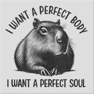 Capybara i want a perfect body i want a perfect soul Shirt, Funny Capybara Meme Posters and Art