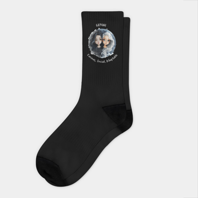 Gemini Cartoon Zodiac Sign Socks by Vinokurio