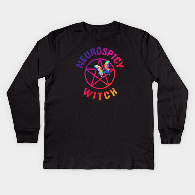 Neurospicy Witch with Rainbow Butterfly Cheeky Witch® Kids Long Sleeve T-Shirt by Cheeky Witch