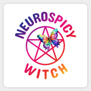 Neurospicy Witch with Rainbow Butterfly Cheeky Witch® Sticker