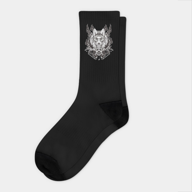 Sacred Wolf Cybog  cyberpunk Socks by Urbanprint